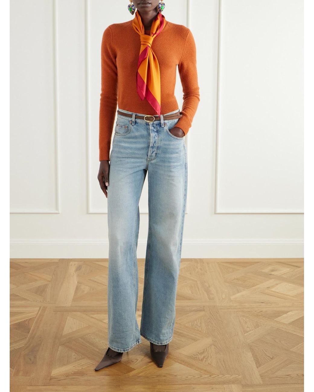 Saint Laurent Orange Cassandre-Printed Silk-Twill Scarf