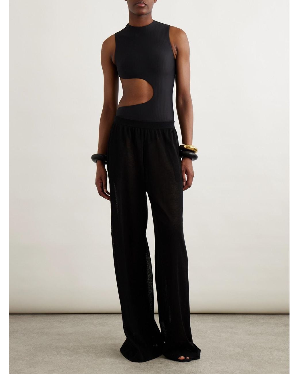 Alaïa Black Linen And Silk-Blend Wide-Leg Pants