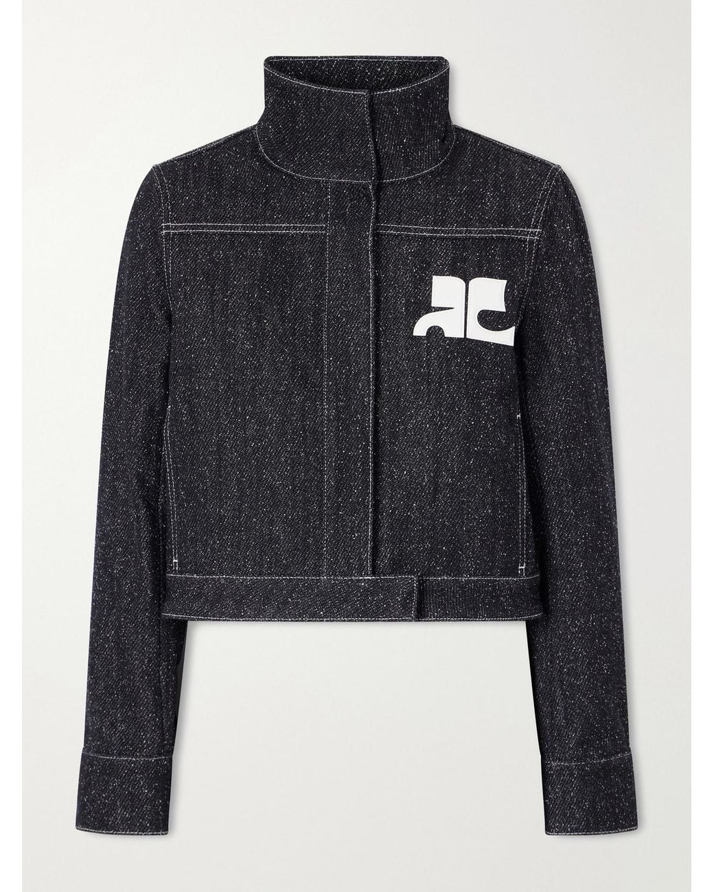 Courreges Blue Logo-Embellished Denim-Tweed Jacket