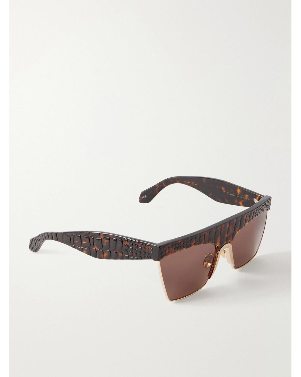 Alaïa Brown D-Frame Croc-Effect Tortoiseshell Recycled-Acetate And-Tone Metal Sunglasses