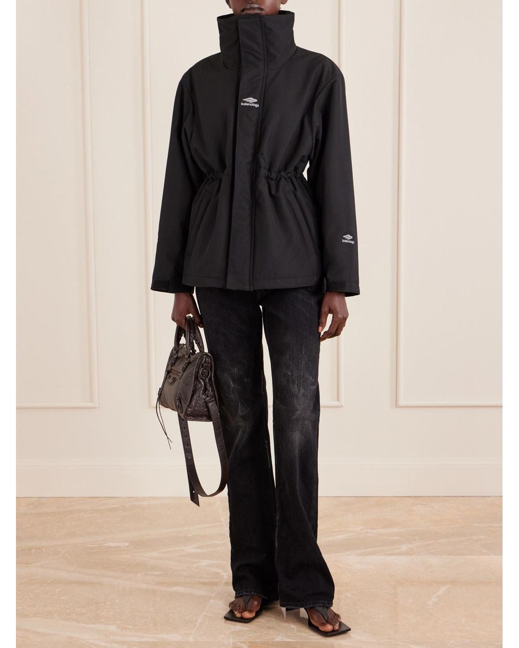 Balenciaga Black Embroidered Padded Ripstop Ski Jacket