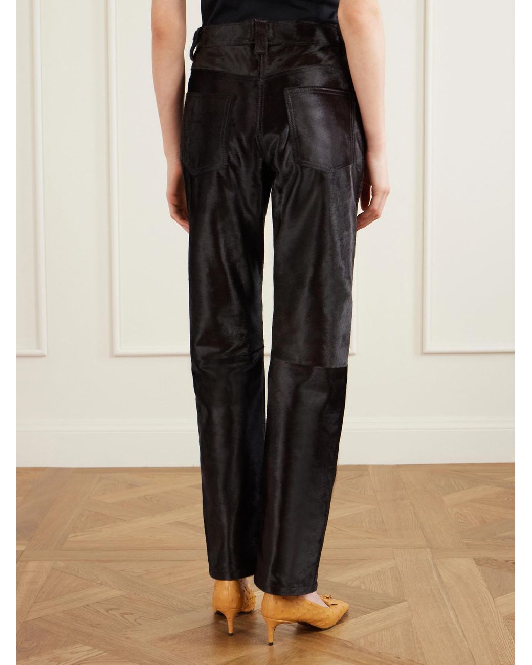 Khaite Black Callum Calf Hair Straight-Leg Pants