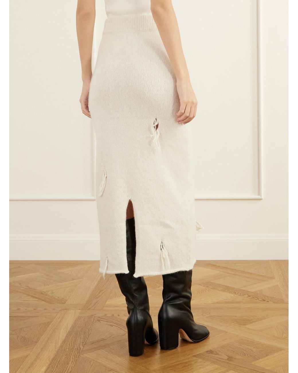 Lauren Manoogian White Ravel Distressed Wool-Blend Midi Skirt