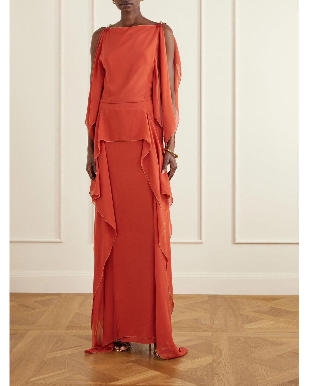 Lanvin Ruffled Silk-Chiffon Gown in Red | Lyst UK