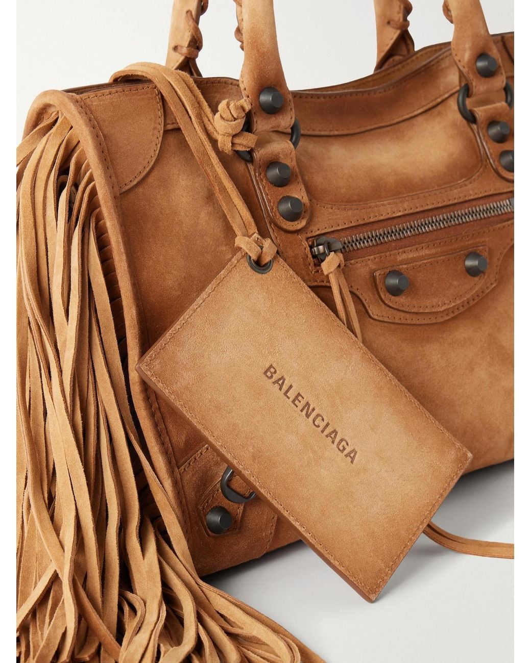 Balenciaga Brown Le City Small Fringed Suede Shoulder Bag