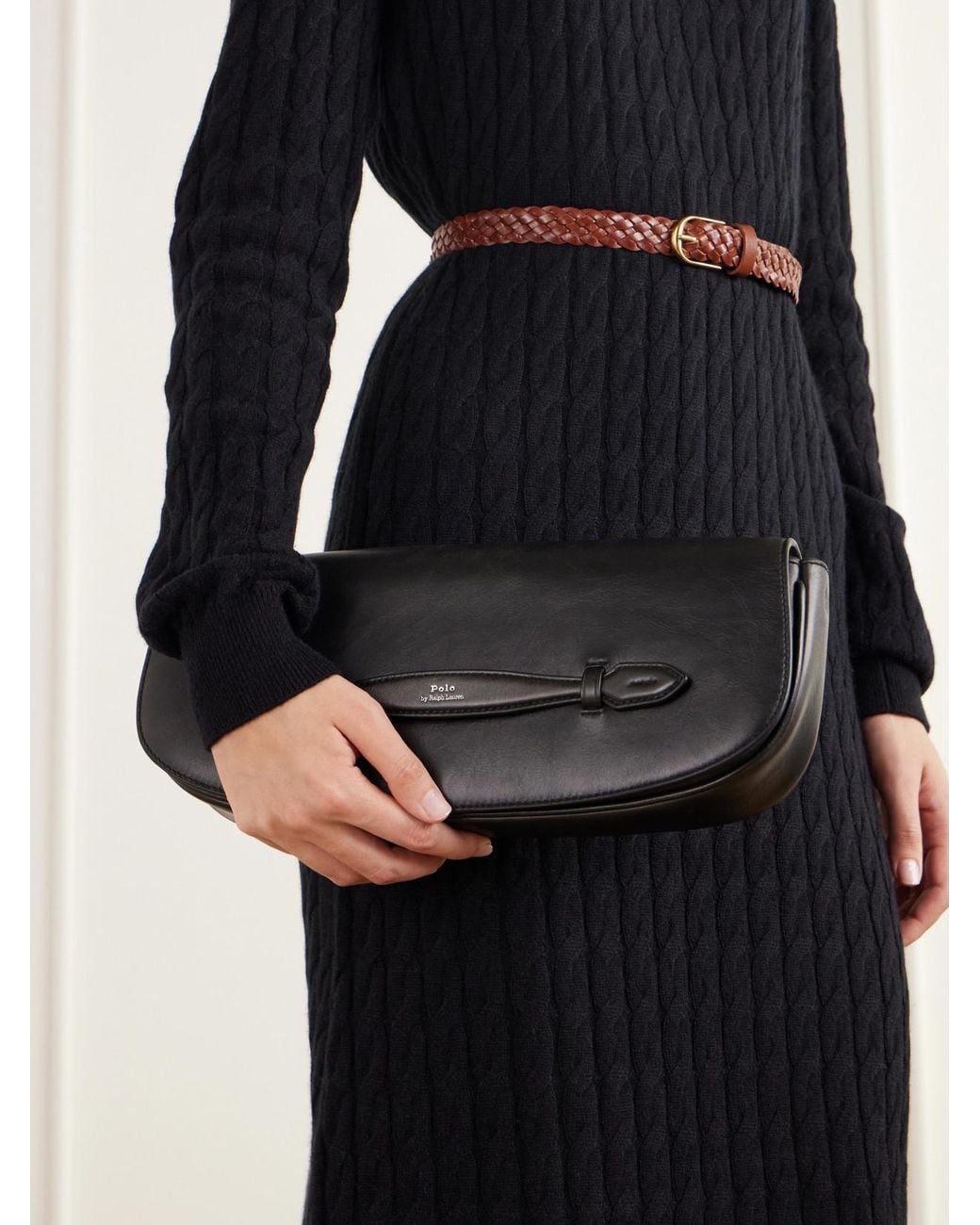 Polo Ralph Lauren Black Textured-Leather Clutch