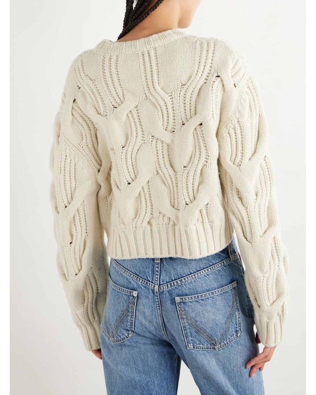 Bottega Veneta Natural Cropped Cable-Knit Wool Sweater