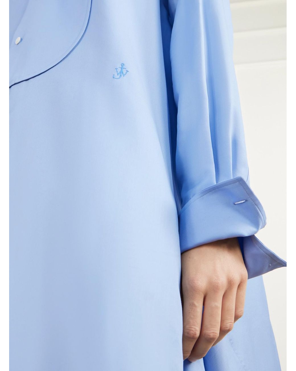 J.W. Anderson Blue Tie-Detailed Logo-Embroidered Cotton And Silk-Blend Poplin Mini Dress