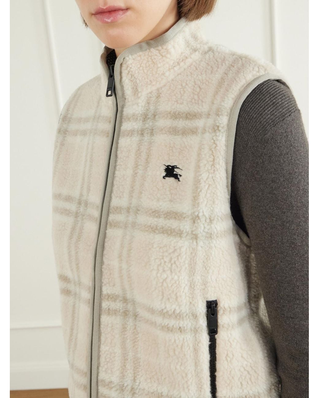 Burberry Natural Logo-Embroidered Checked Wool And Cashmere-Blend Gilet