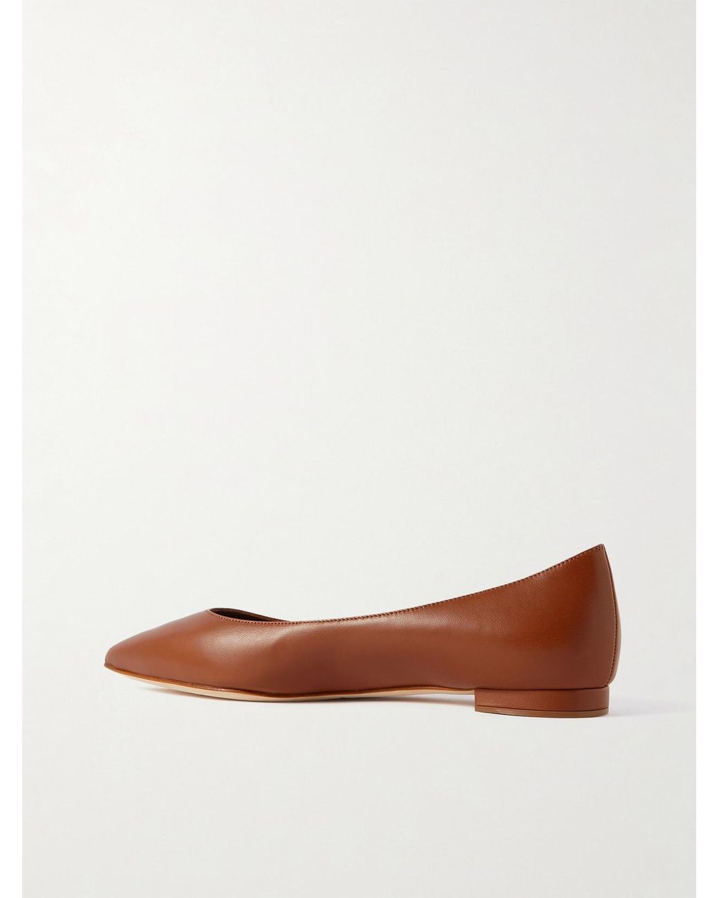 Manolo Blahnik Brown Kietta Leather Point-Toe Flats