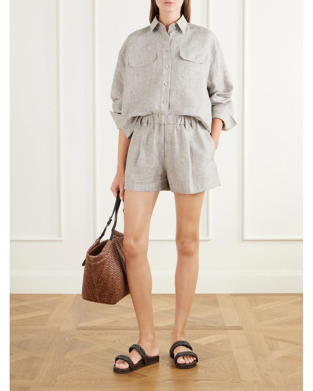 Brunello Cucinelli White Cropped Linen-Blend Twill Shirt