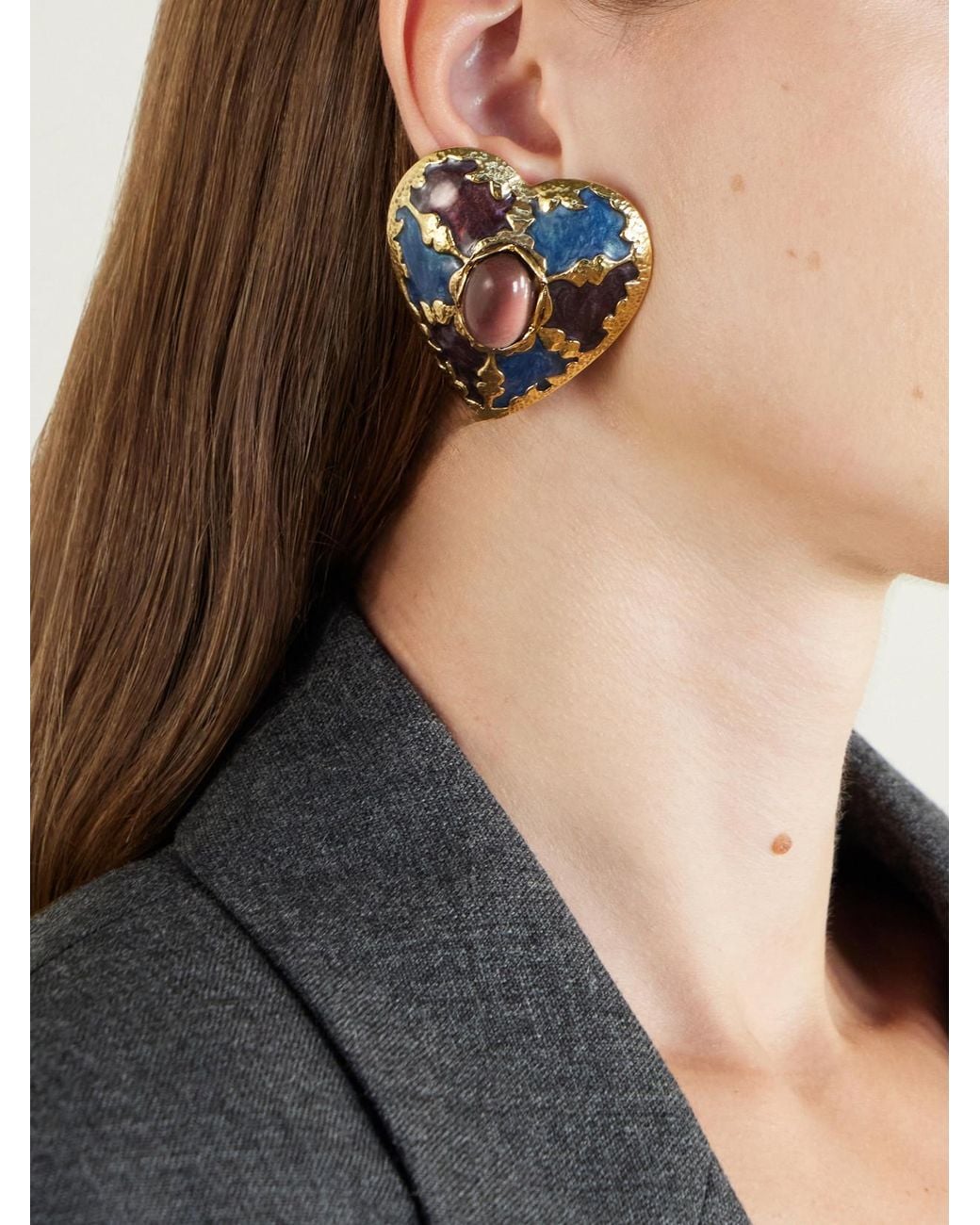 Saint Laurent White Bo Coeur Embellished Earrings
