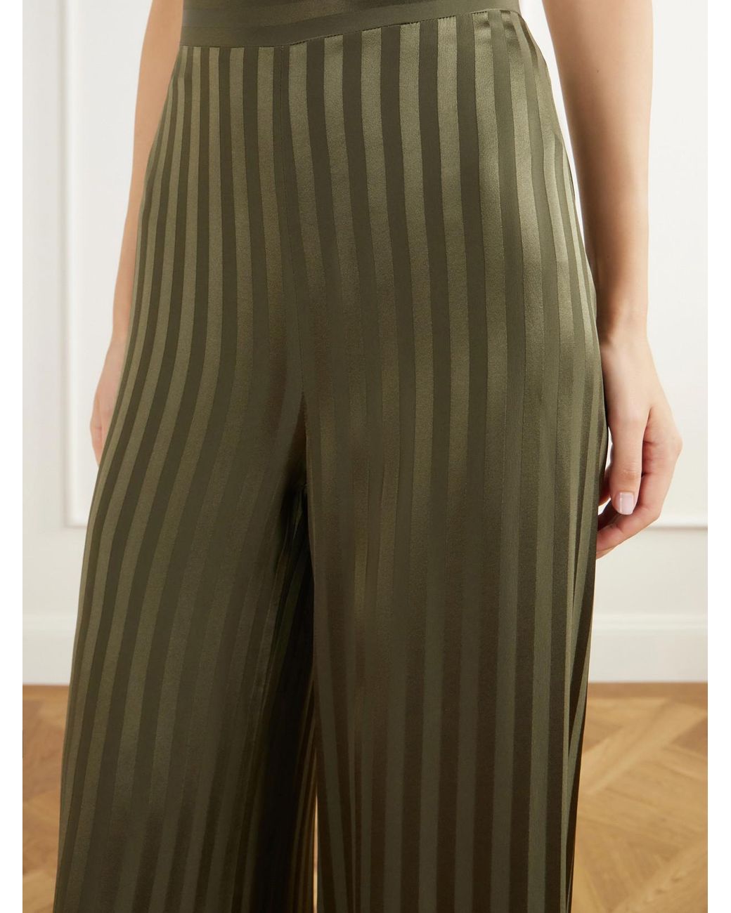 Giuliva Heritage Green The Amanda Striped Silk-Jacquard Wide-Leg Pants