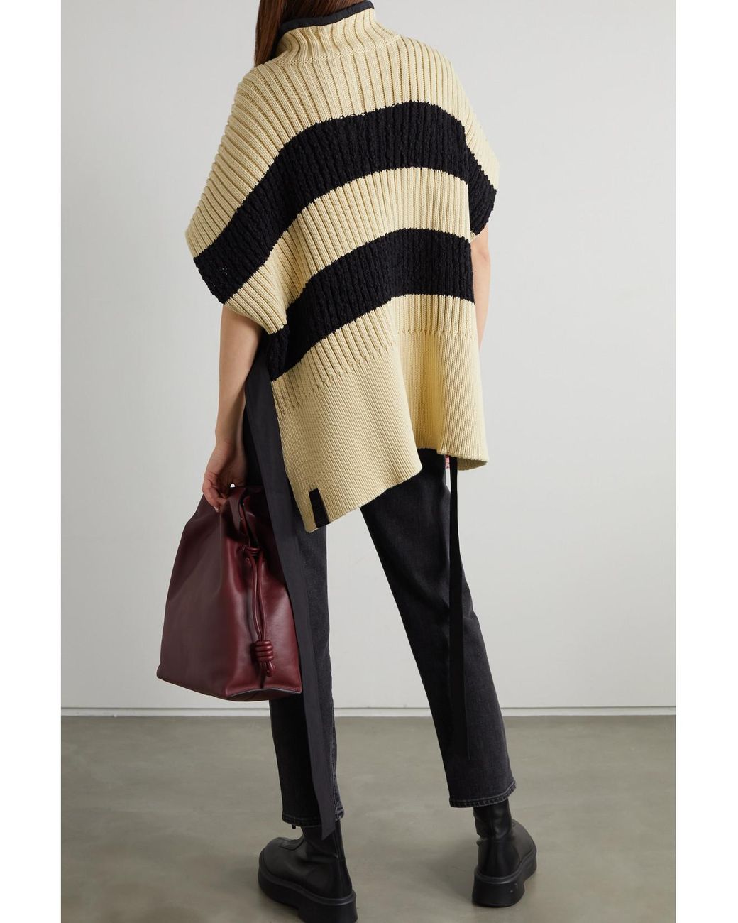 Moncler Genius White Belted Striped Ribbed Cotton-blend Poncho