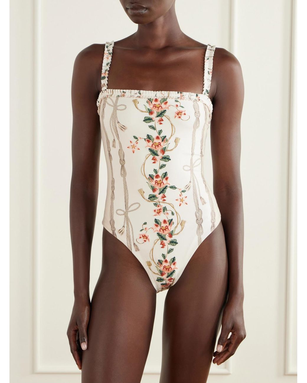 Agua Bendita White Limón Navegante Floral-Embroidered Recycled-Blend Swimsuit