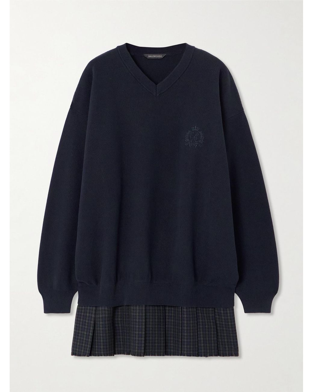 Balenciaga Blue Layered Wool-Trimmed Embroidered Cotton Mini Dress