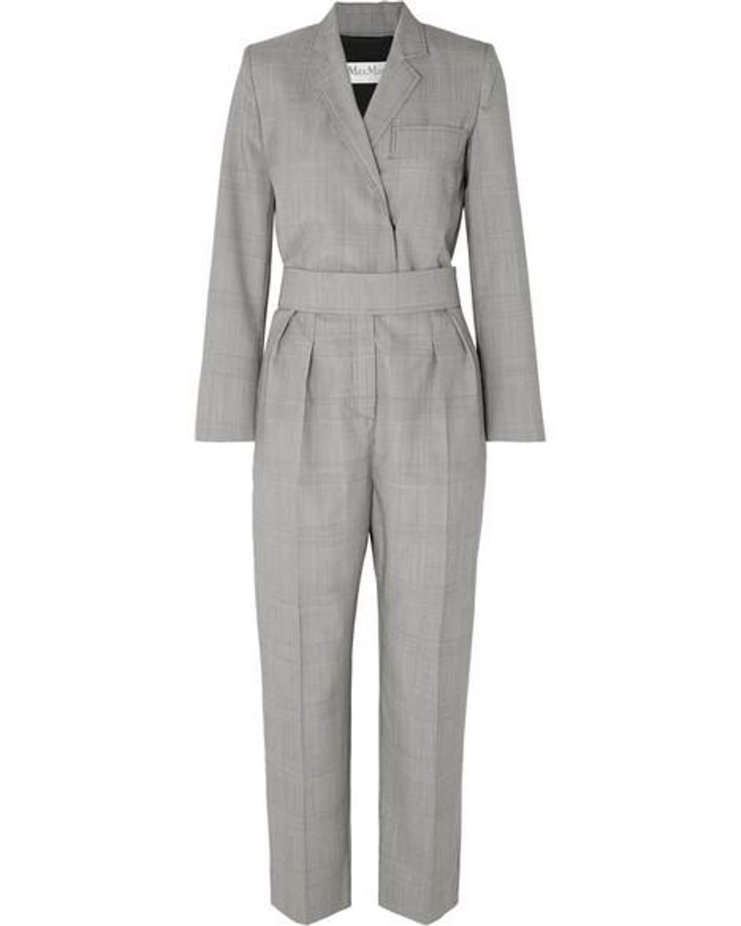 Max Mara Prince Of Wales Checked Wool Jumpsuit in Gray | Lyst