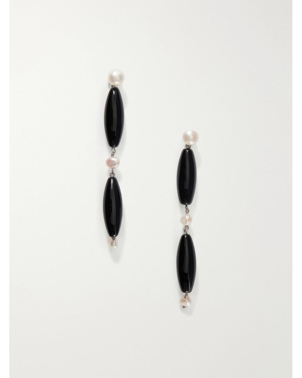 Le Sundial Natural Nives Onyx, Mother-Of-Pearl Sterling Earrings