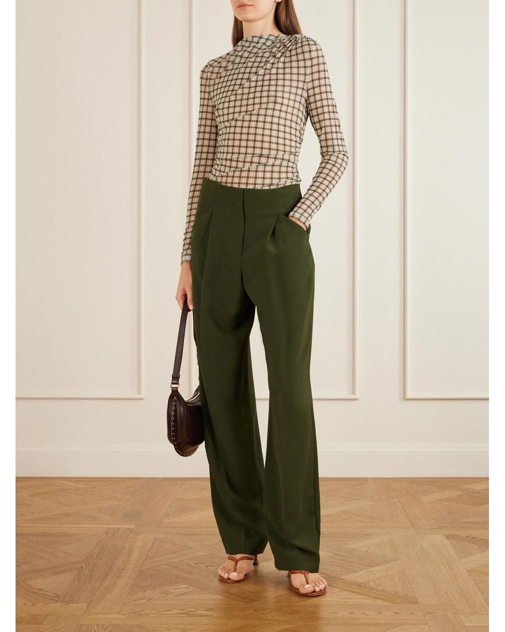 Veronica Beard Green Kenneth Stretch-Crepe Wide-Leg Pants