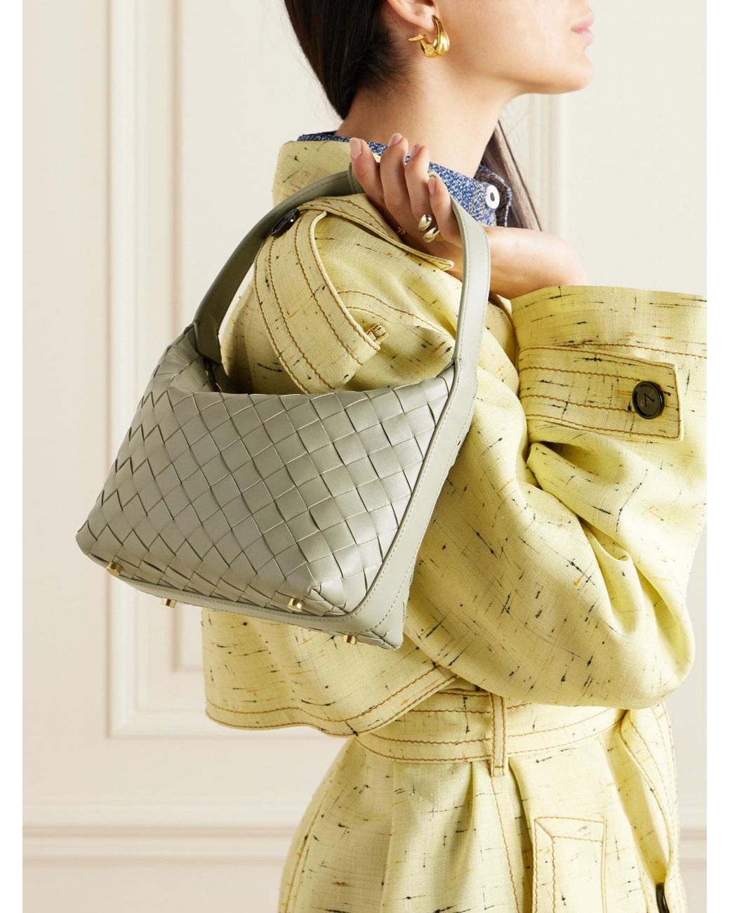 Bottega Veneta Natural Wallace Mini Intrecciato Leather Shoulder Bag