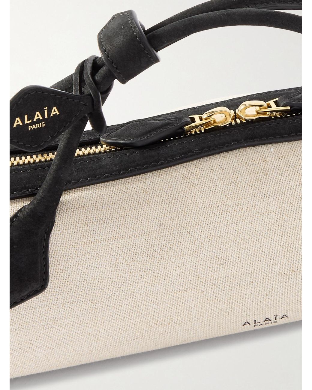 Alaïa Natural Le Teckel Leather-Trimmed Canvas Clutch