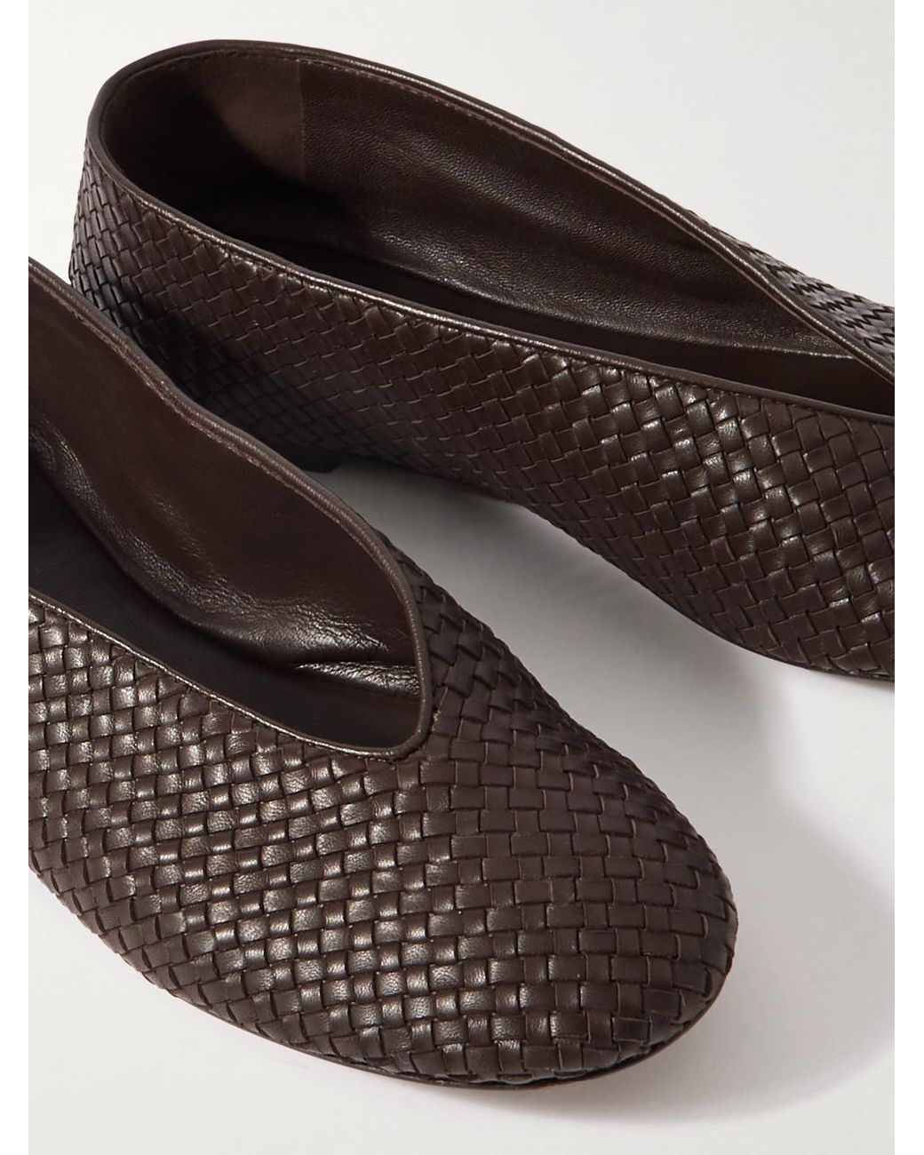 Bottega Veneta Brown Rosa Intrecciato Leather Ballet Flats