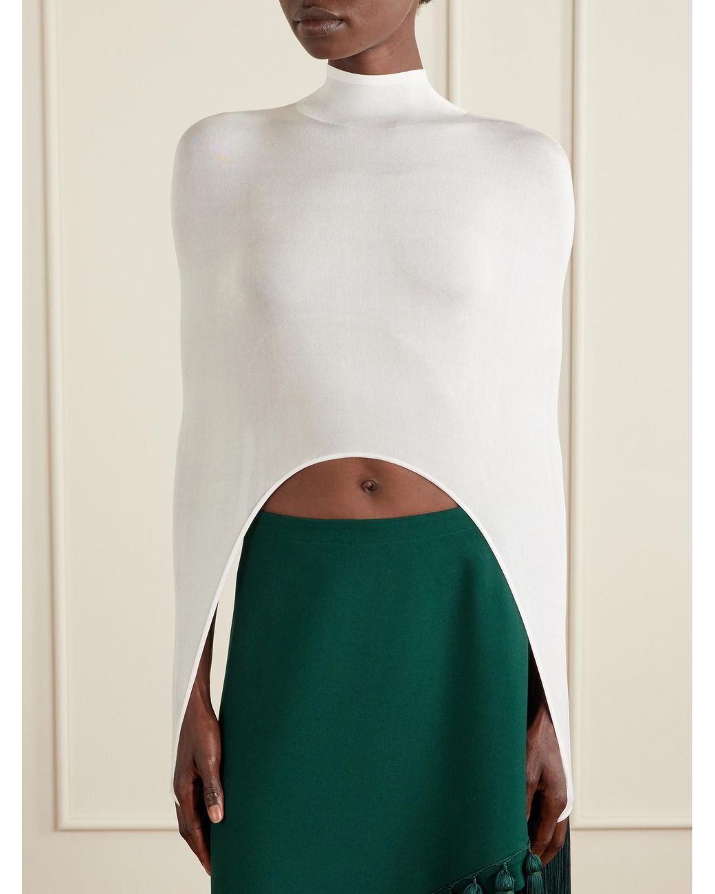 Alaïa White Cropped Turtleneck Silk-Blend Top