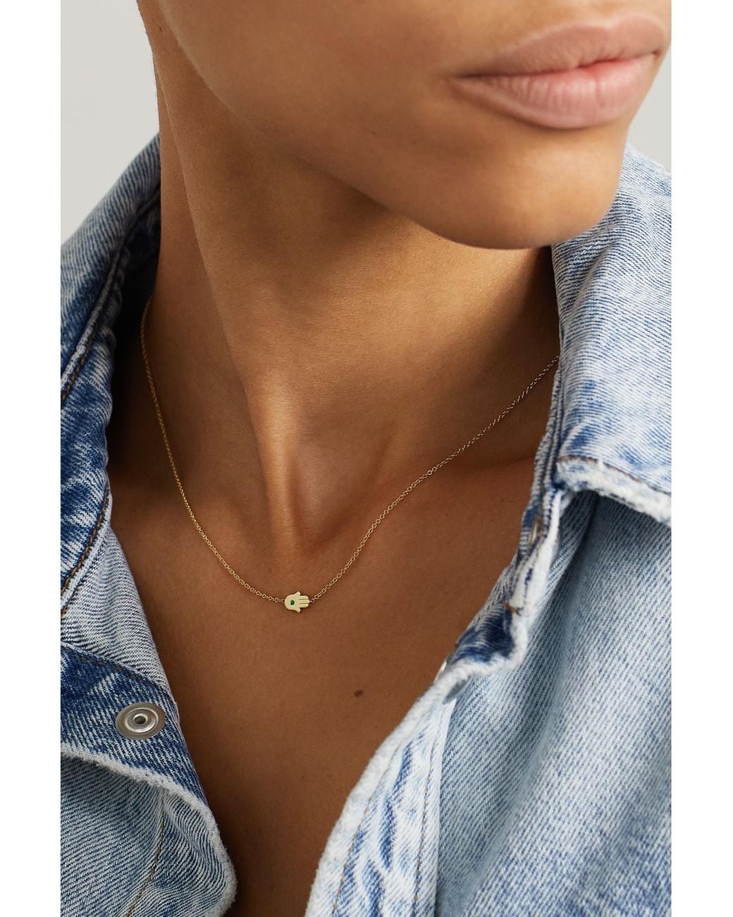 Jennifer Meyer Natural Mini Hamsa 18-Karat Emerald Necklace