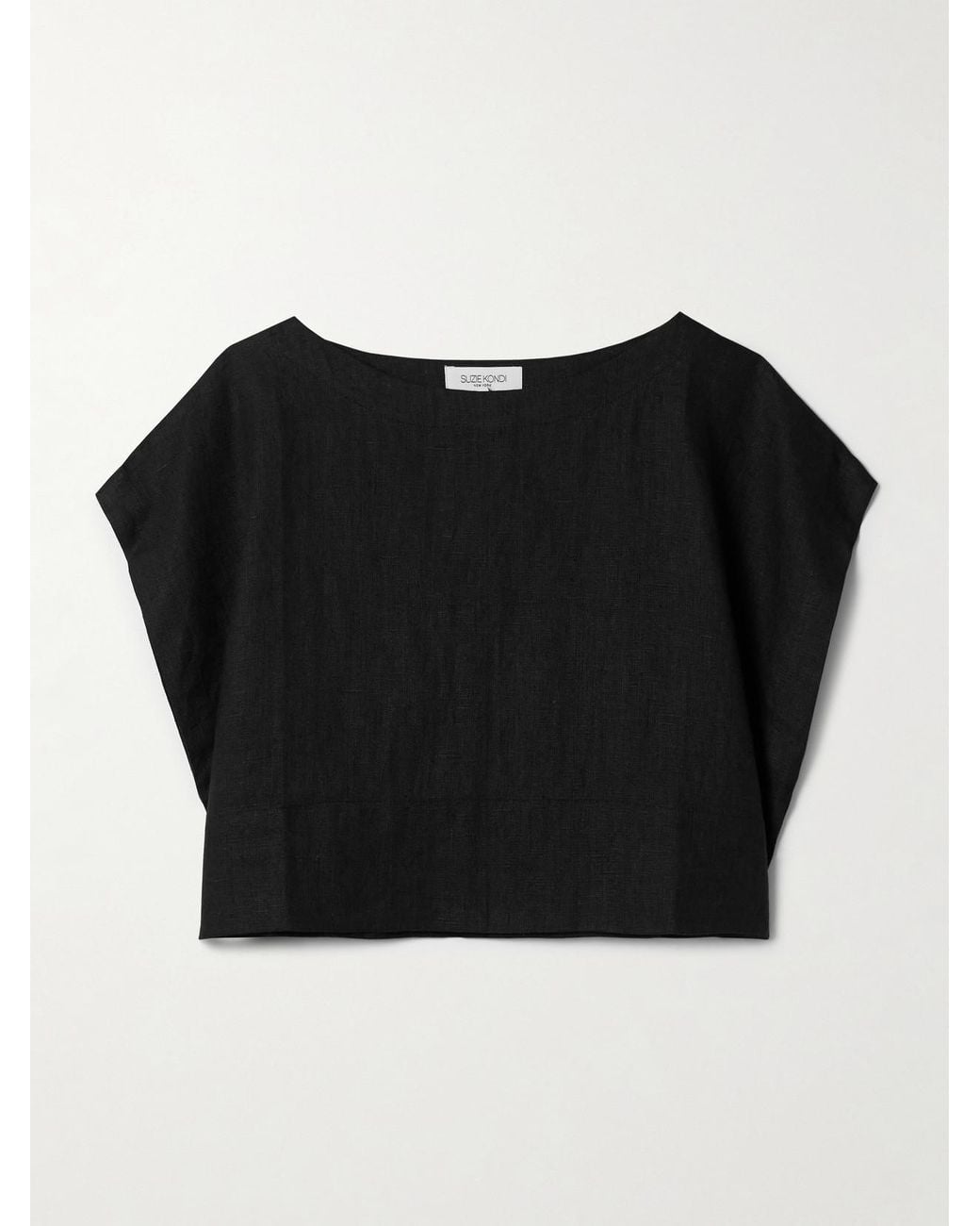 Suzie Kondi Black Kori Cropped Linen Top