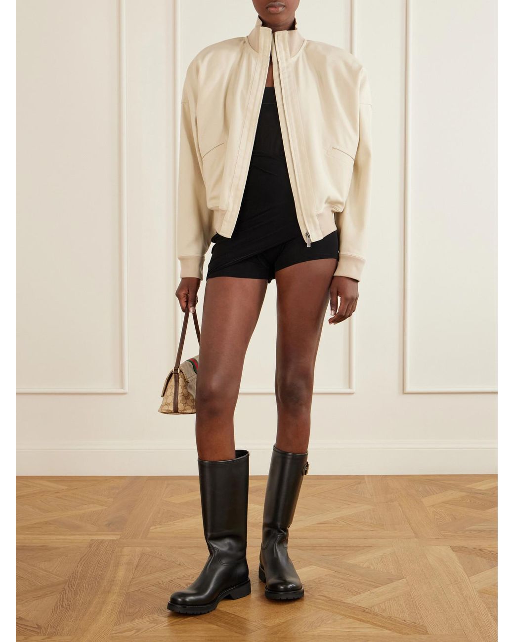 Gucci Black Web-Detailed Leather Knee Boots