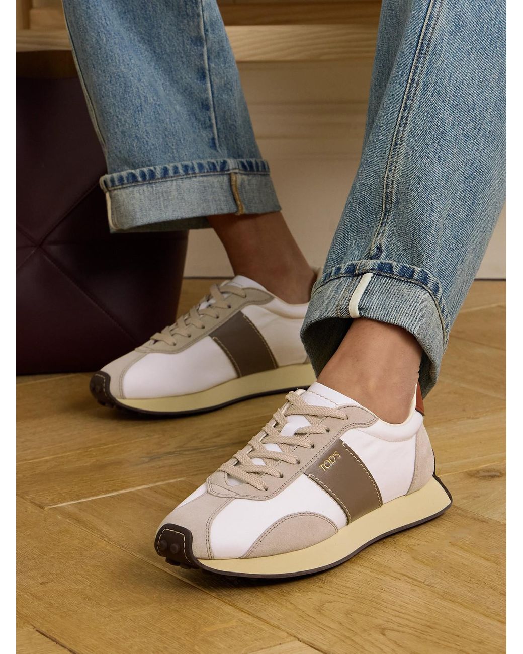 Tod's Natural Sportivo Active Leather And Suede Sneakers