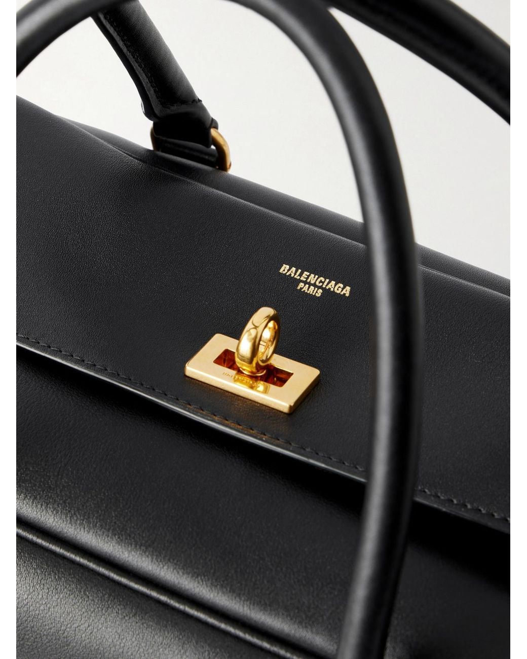 Balenciaga Black Le 7 Leather Bowling Shoulder Bag