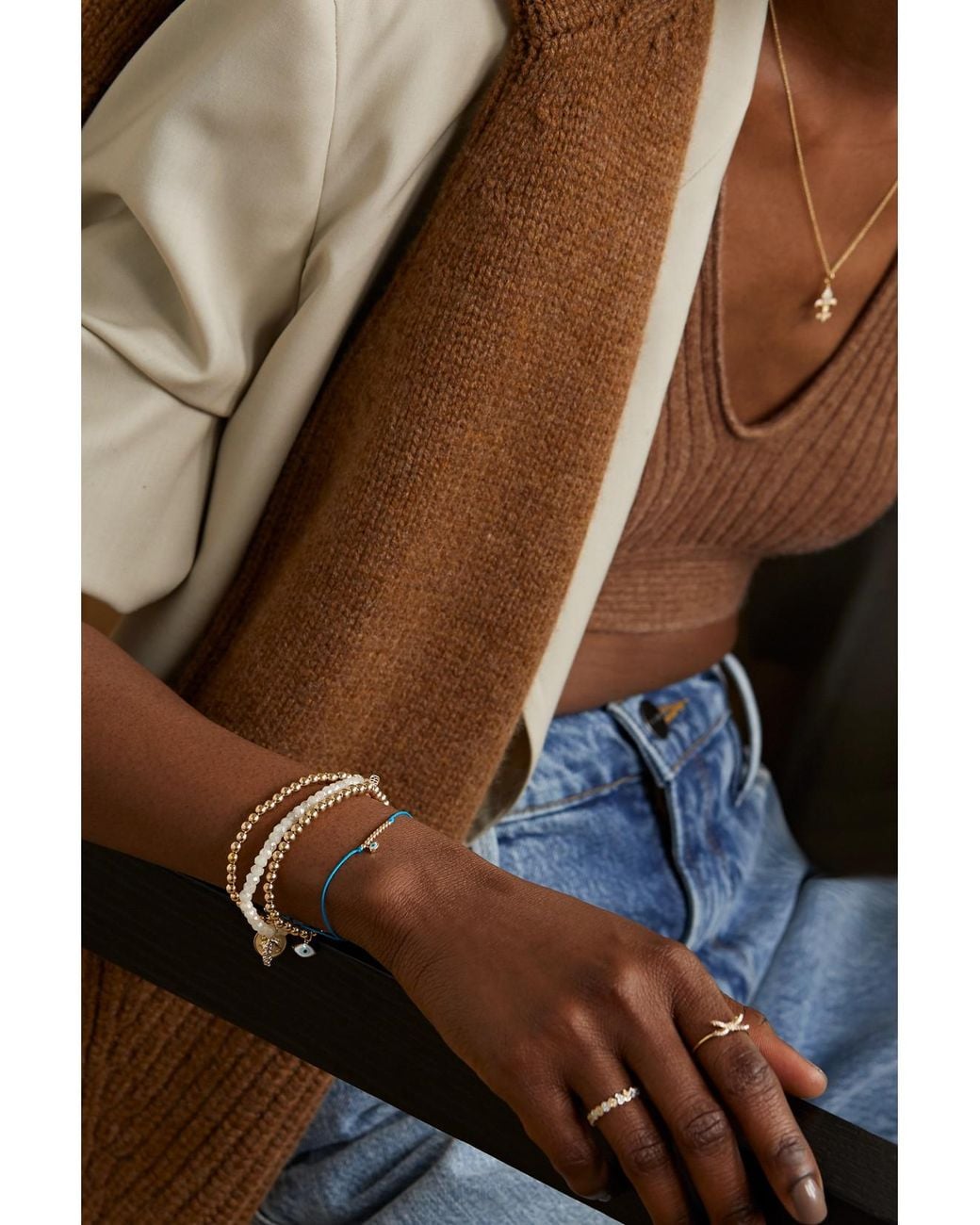 Sydney Evan Blue Evil Eye 14-Karat, Cord And Enamel Bracelet