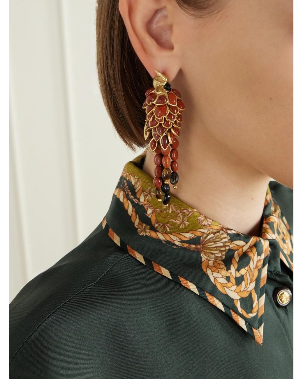 Zimmermann White Plume-Plated And Enamel Earrings