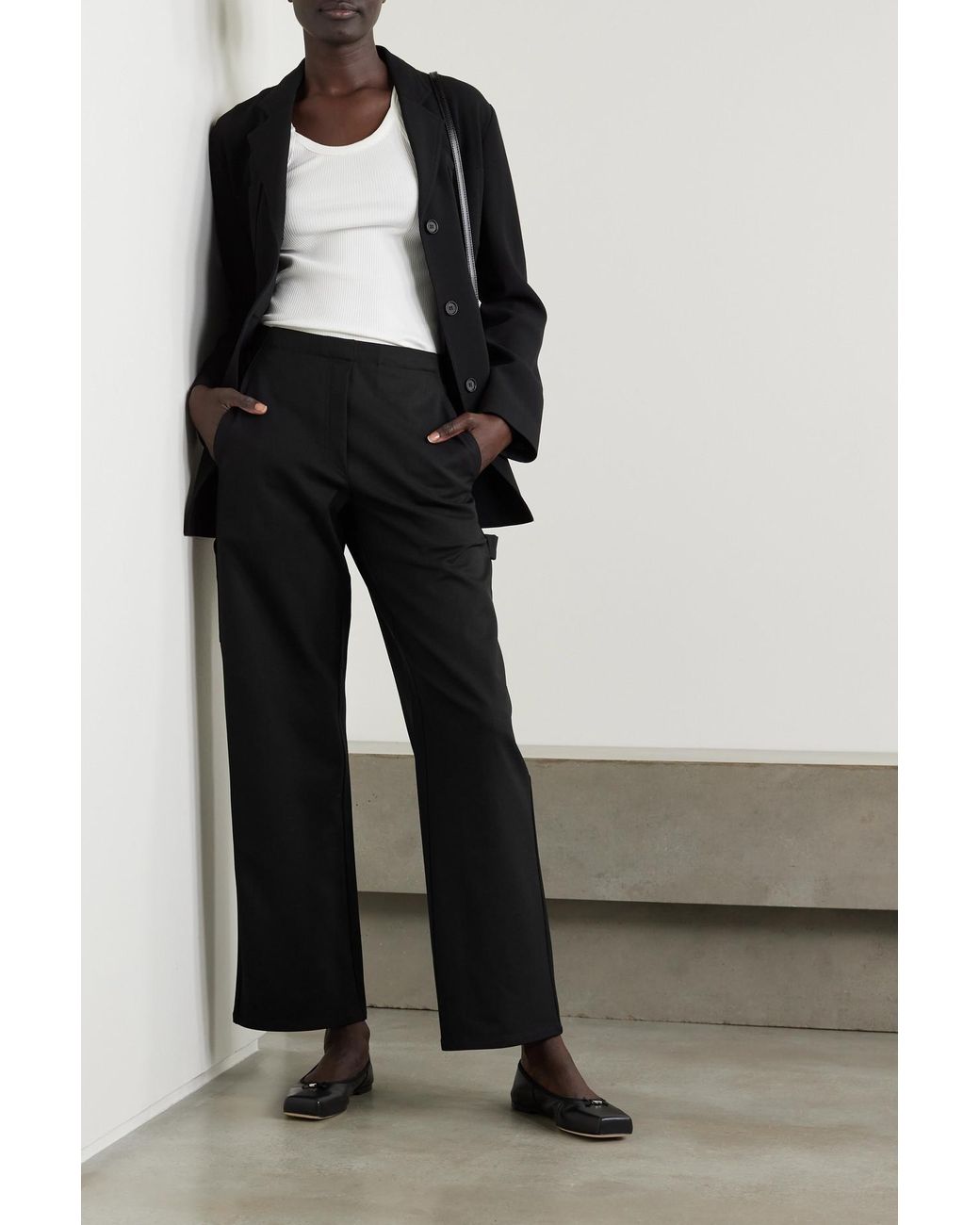 Black wool blend Wide Leg Pant Suit