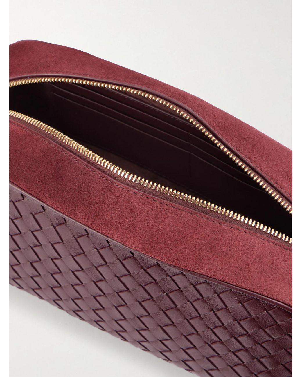 Bottega Veneta Purple Nodo Small Intrecciato Suede-Trimmed Leather Pouch