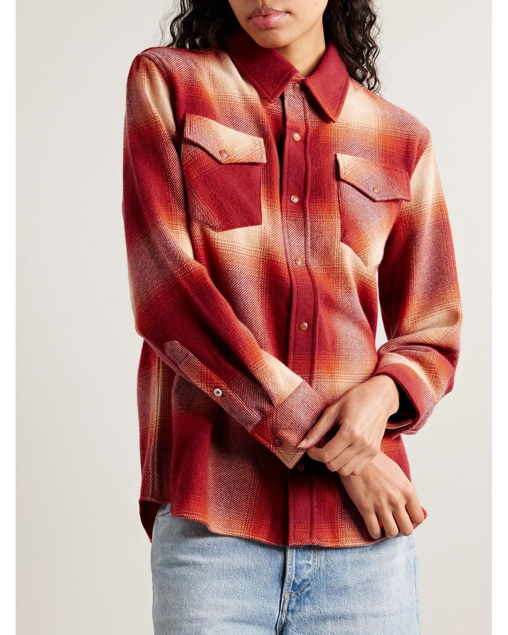 God's True Cashmere Red Checked Cashmere Shirt