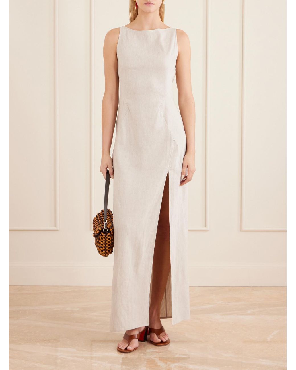 Staud White Linen-Blend Maxi Dress