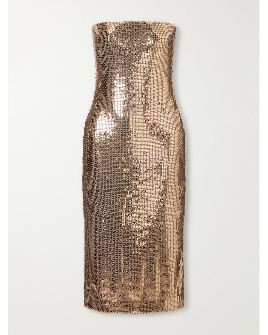 Alex Perry Natural Strapless Sequin-Embellished Midi Dress