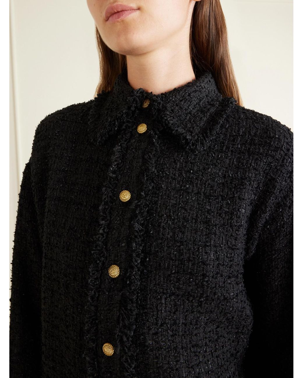 Balmain Black Cotton-Blend Tweed Shirt