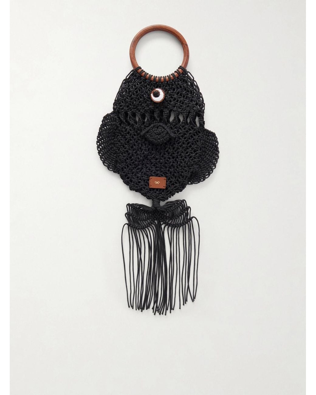 Anya Hindmarch Black Macrame Leather-Trimmed Cotton Clutch