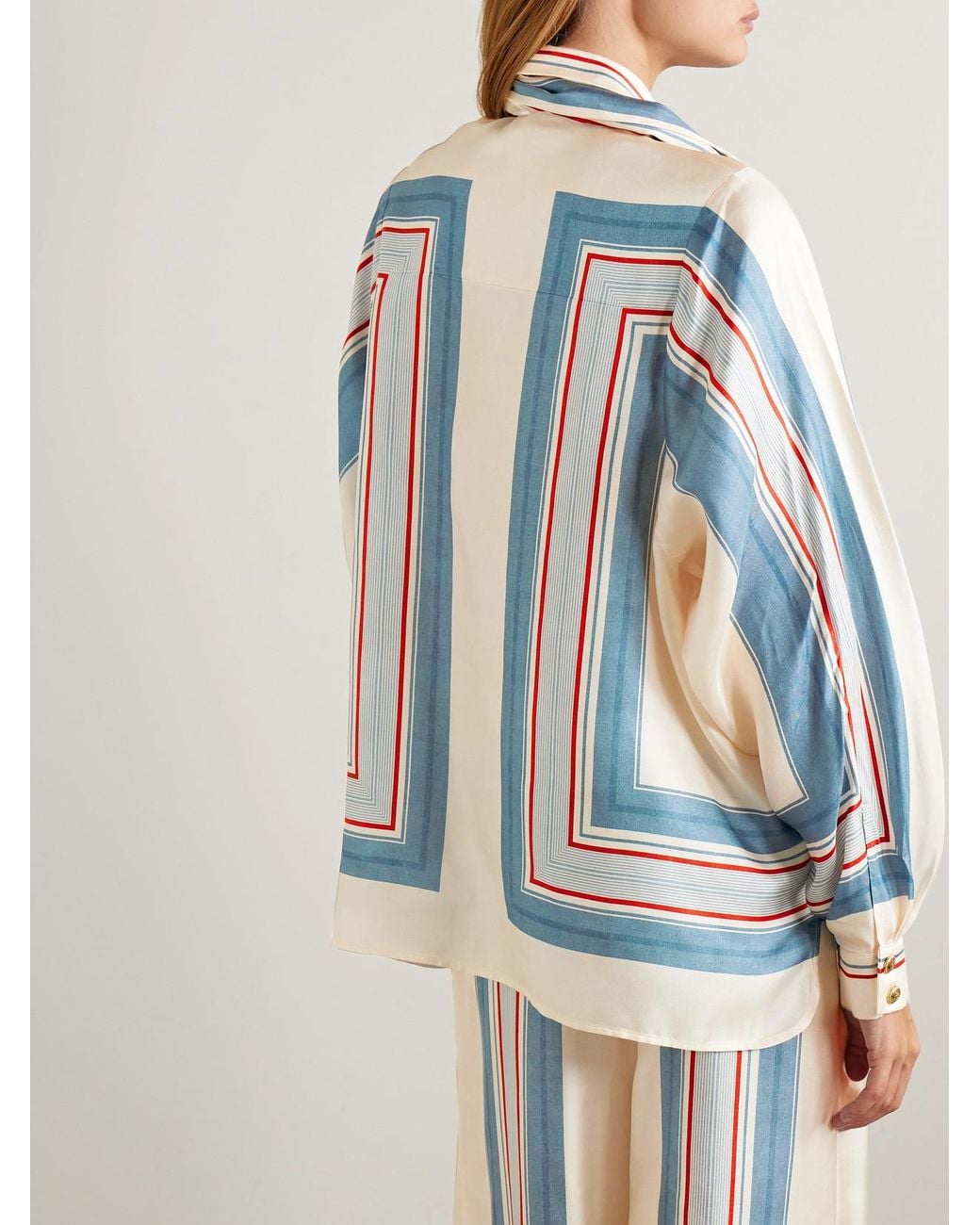 Zimmermann Blue Tie-Neck Striped Silk-Twill Shirt