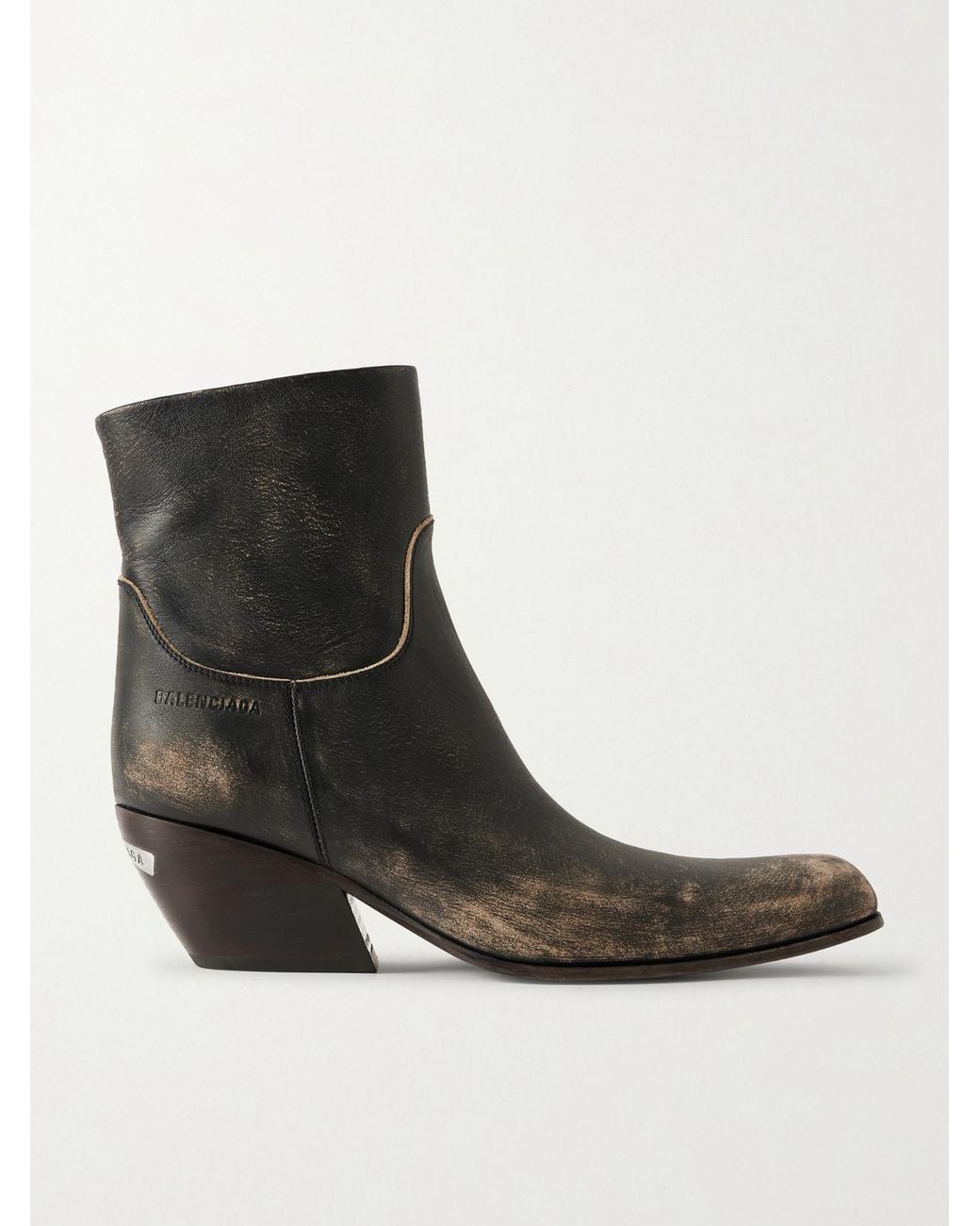 Balenciaga Black Memphis Distressed Leather Cowboy Boots