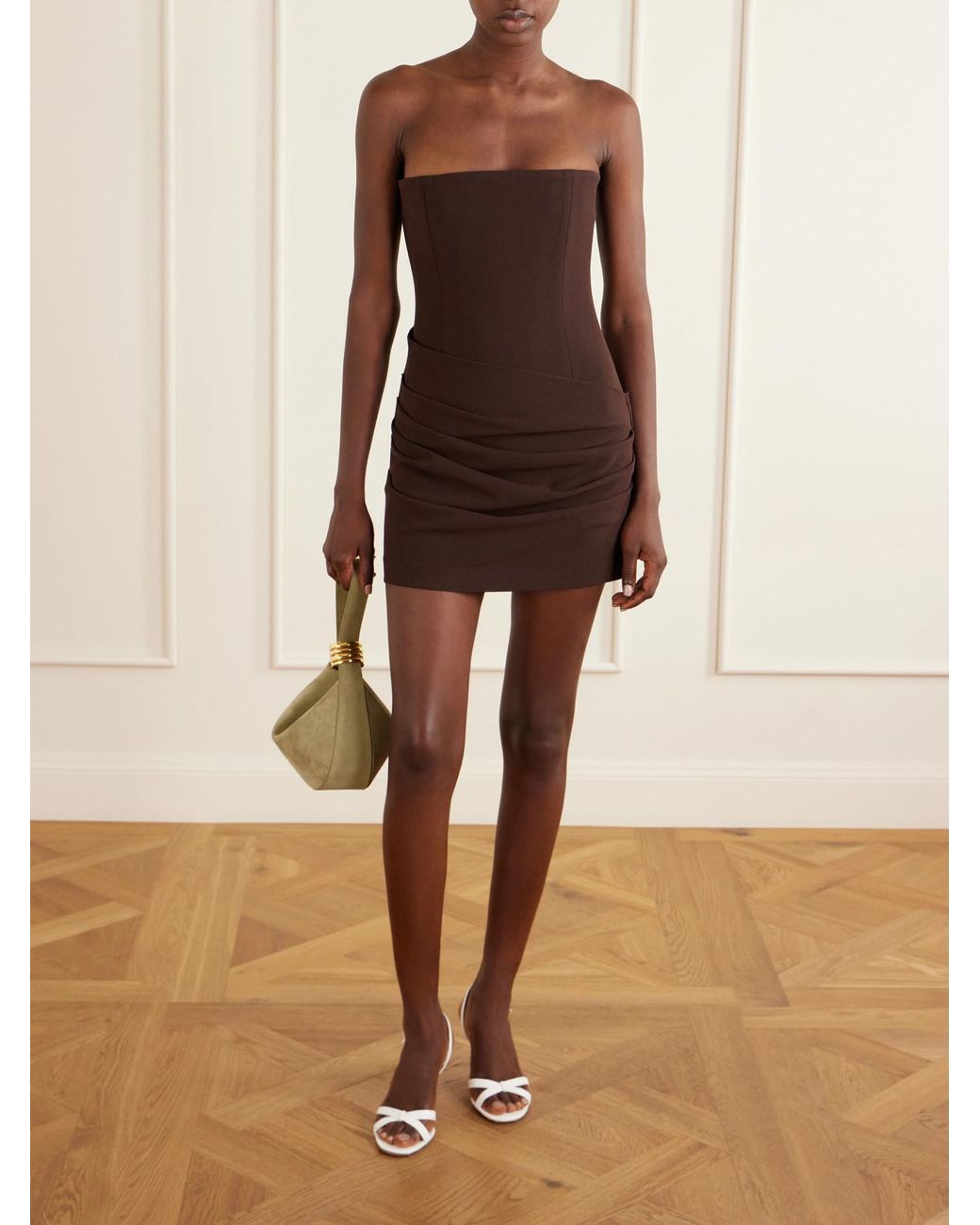 Alex Perry Brown Strapless Draped Crepe Mini Dress