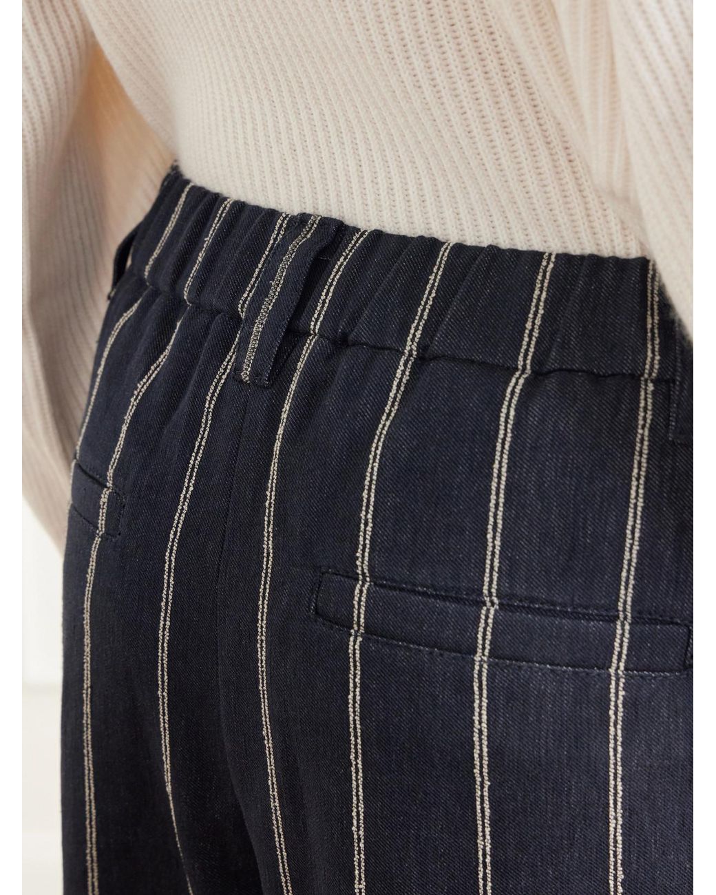 Brunello Cucinelli Blue Pleated Pinstriped Cotton-Blend Twill Wide-Leg Pants