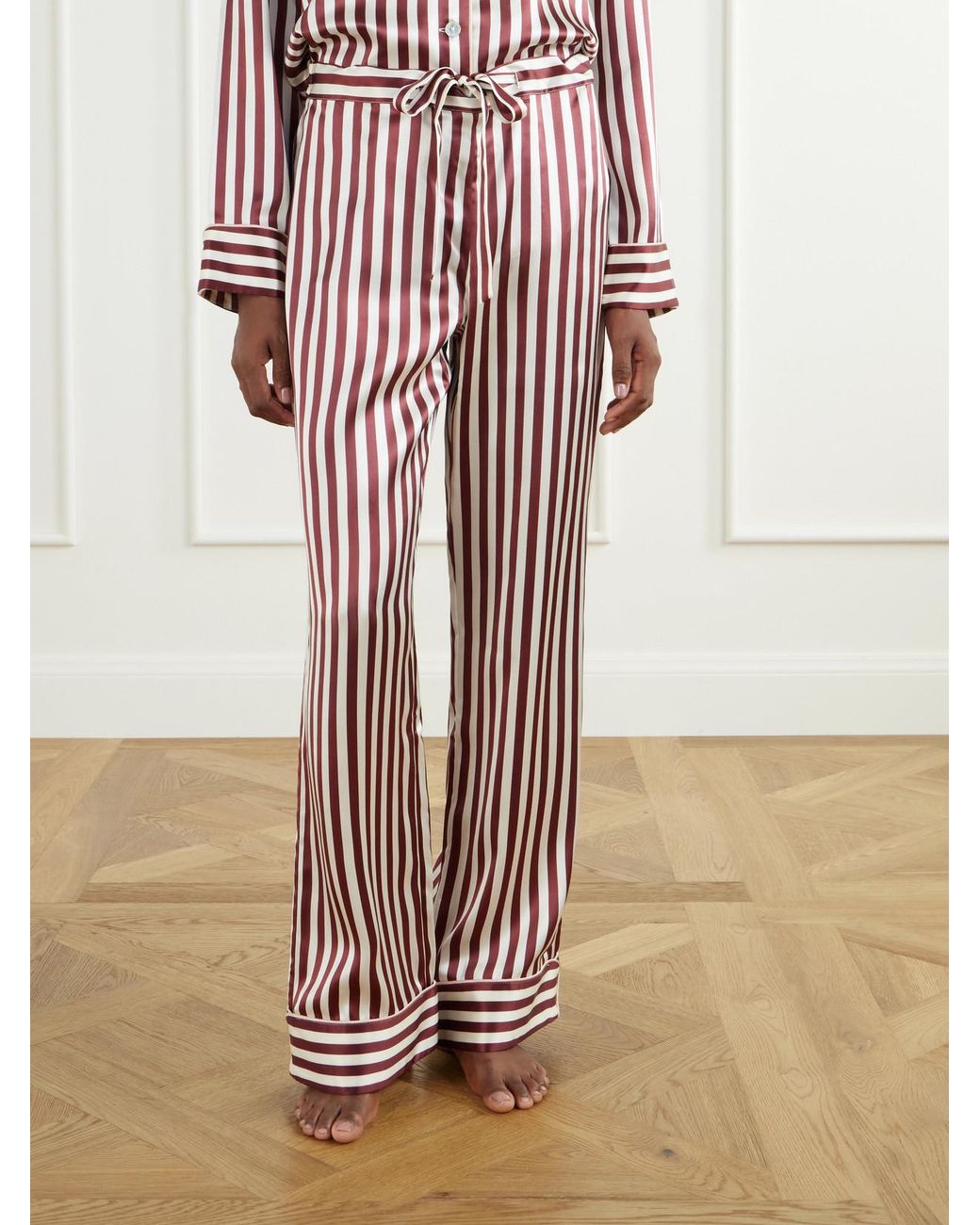 Olivia Von Halle Pink Soren Striped Silk-Satin Pajama