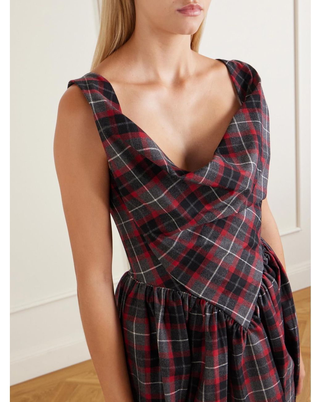 Vivienne Westwood Purple Sunday Draped Checked Wool-Blend Mini Dress