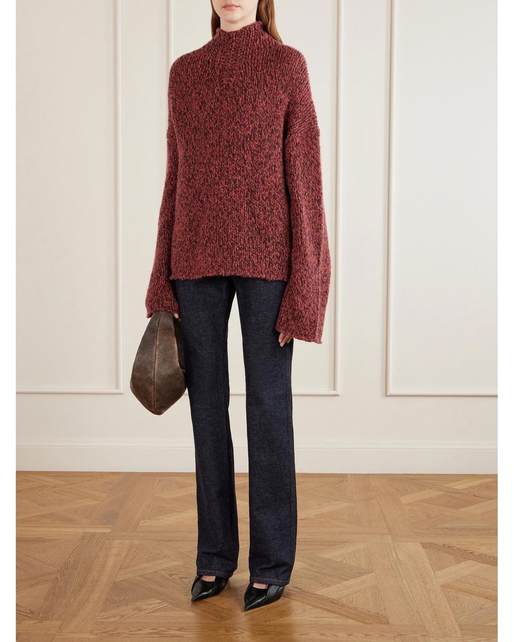 Khaite Red Seth Cashmere And Silk-Blend Mélange Turtleneck Sweater