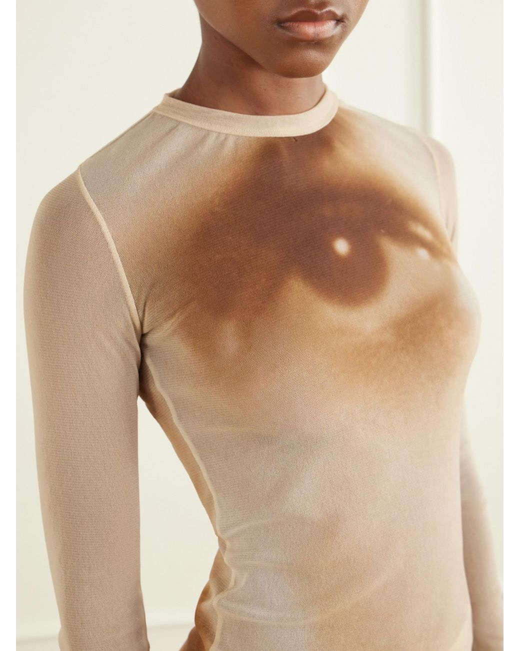 Jean Paul Gaultier Natural Face Printed Mesh Blouse