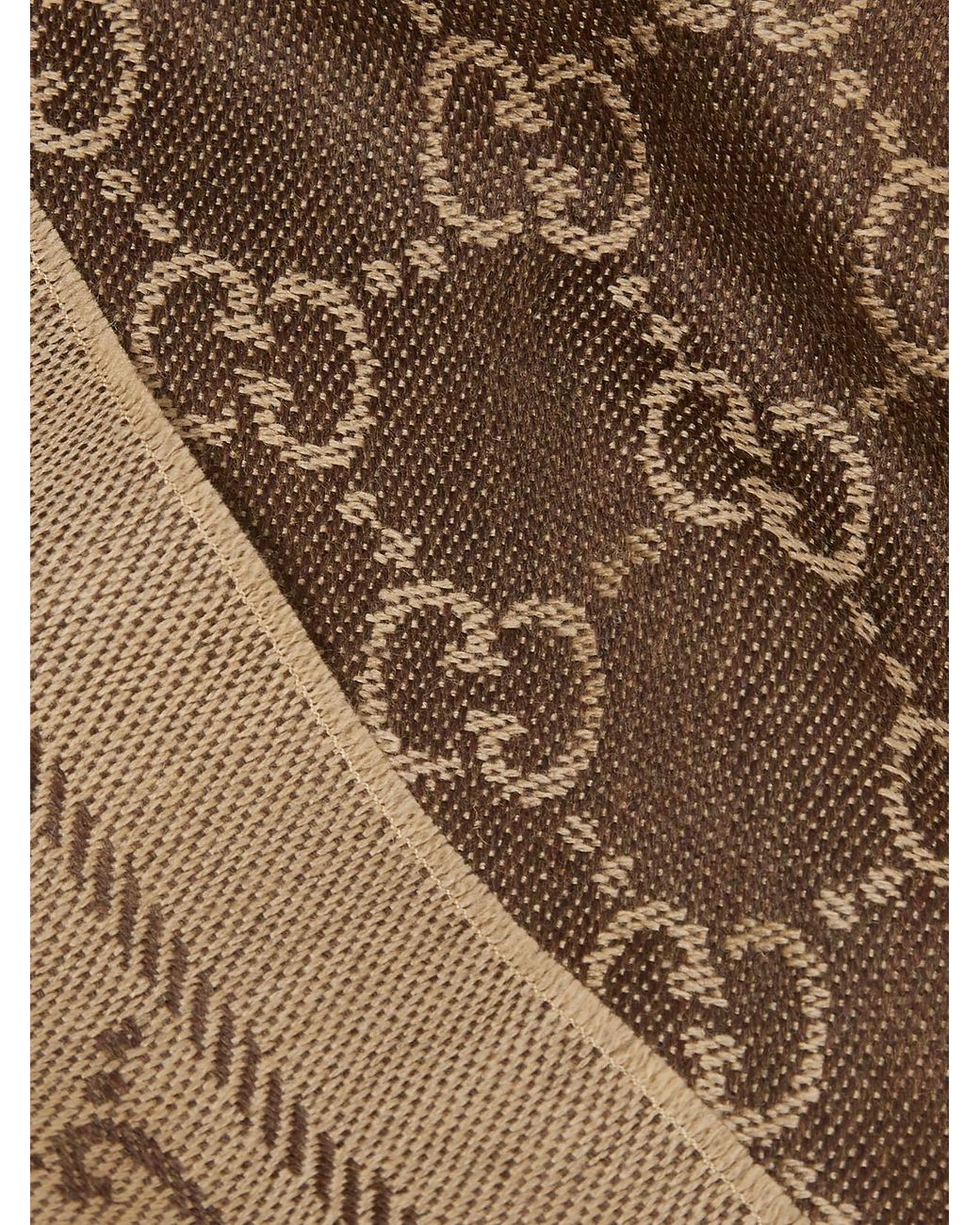 Gucci Brown Net Sustain Sten Reversible Fringed Organic Wool-Jacquard Scarf